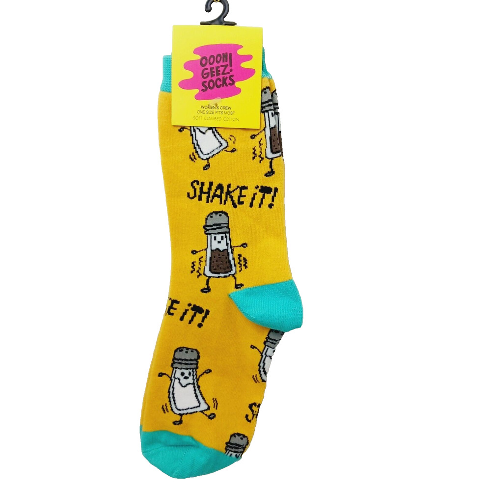 Women Boy Sock OOOH GEEZ! Salt Pepper Shake It Cotton Yellow Dance Off NWT NEW